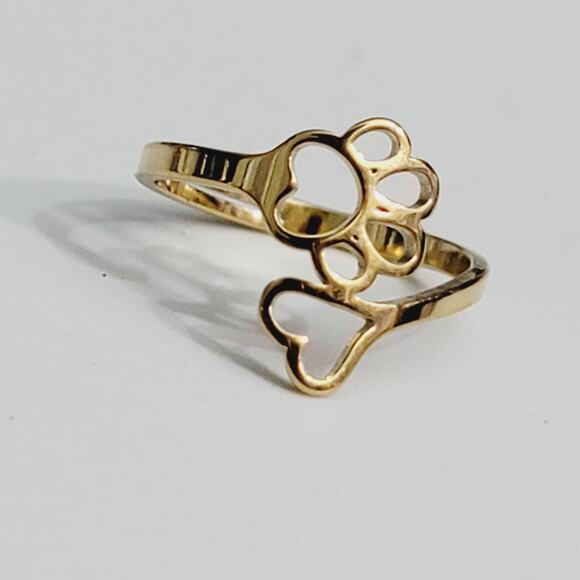 Wrap Adjustable Fashion Ring Paw Print And Heart Gold Ring - Picture 6 of 6